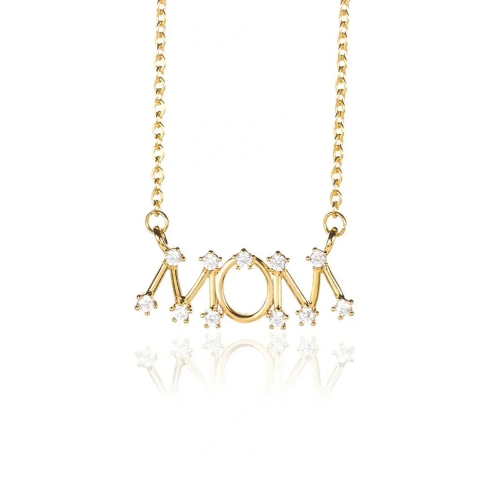 Gold 'MOM' Cubic Zirconia Pendant Necklace